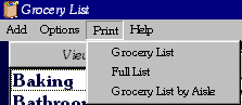 Grocery List menus